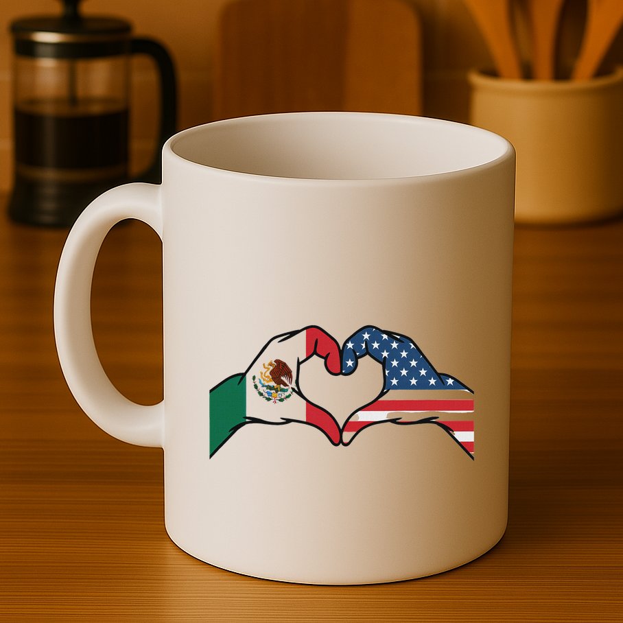 Mexican American Flag Print Heart Hands Love Mexico Usa Mug