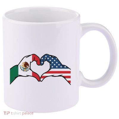 Mexican American Flag Print Heart Hands Love Mexico Usa 11oz C Handle Ceramic Mug