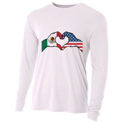 Mexican American Flag Print Heart Hands Love Mexico Usa Cooling Performance Long Sleeve Crew