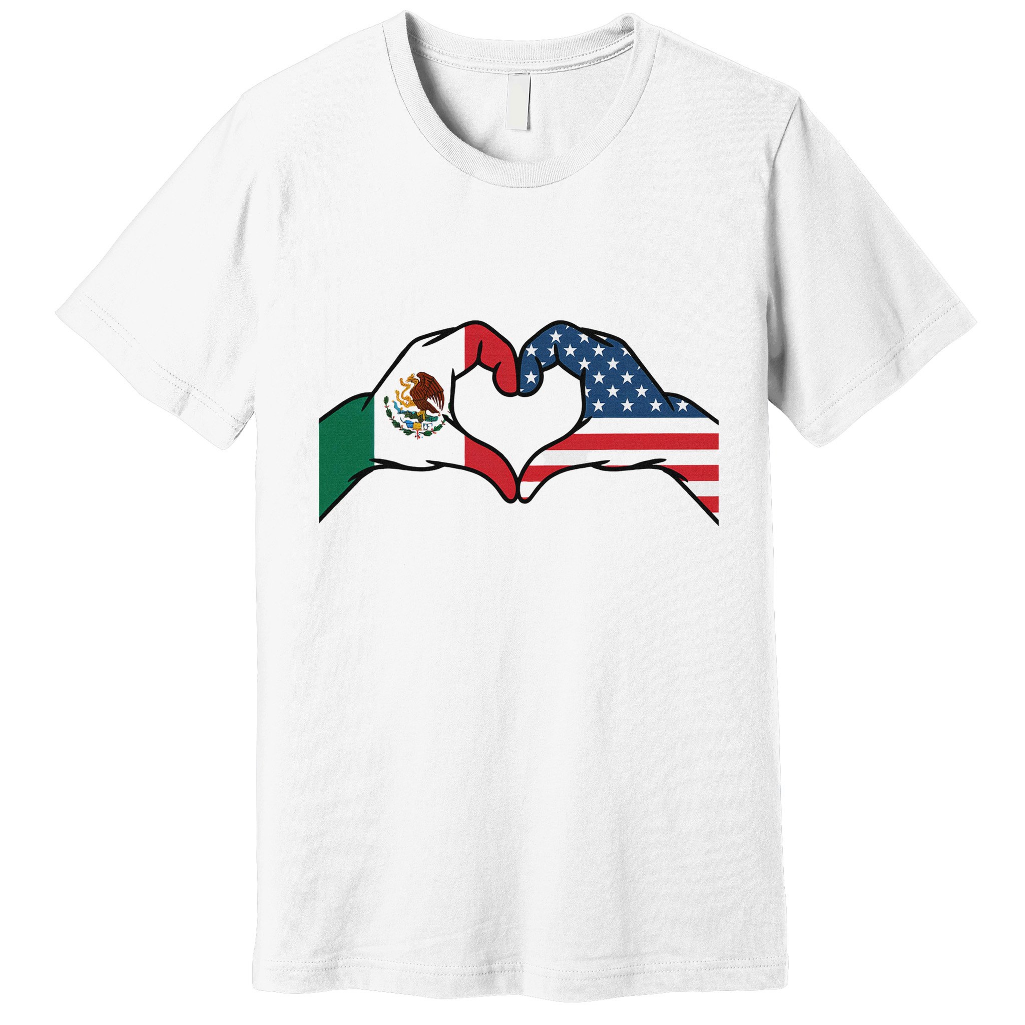 Mexican American Flag Print Heart Hands Love Mexico Usa Premium T-Shirt