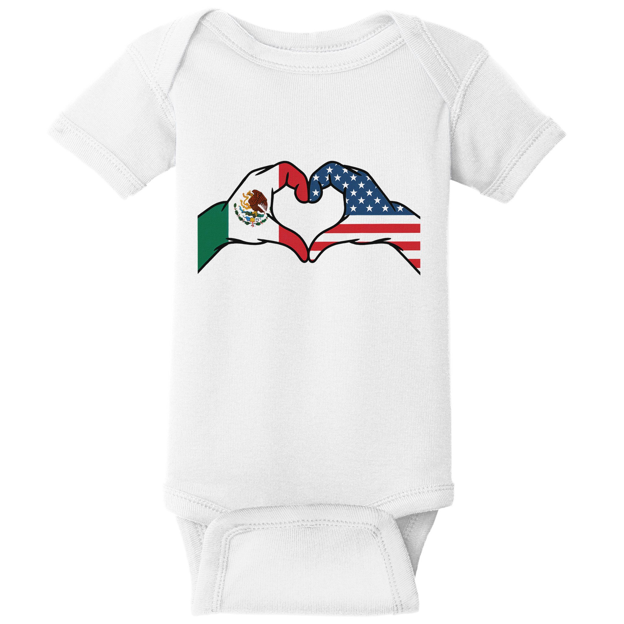 Mexican American Flag Print Heart Hands Love Mexico Usa Baby Bodysuit