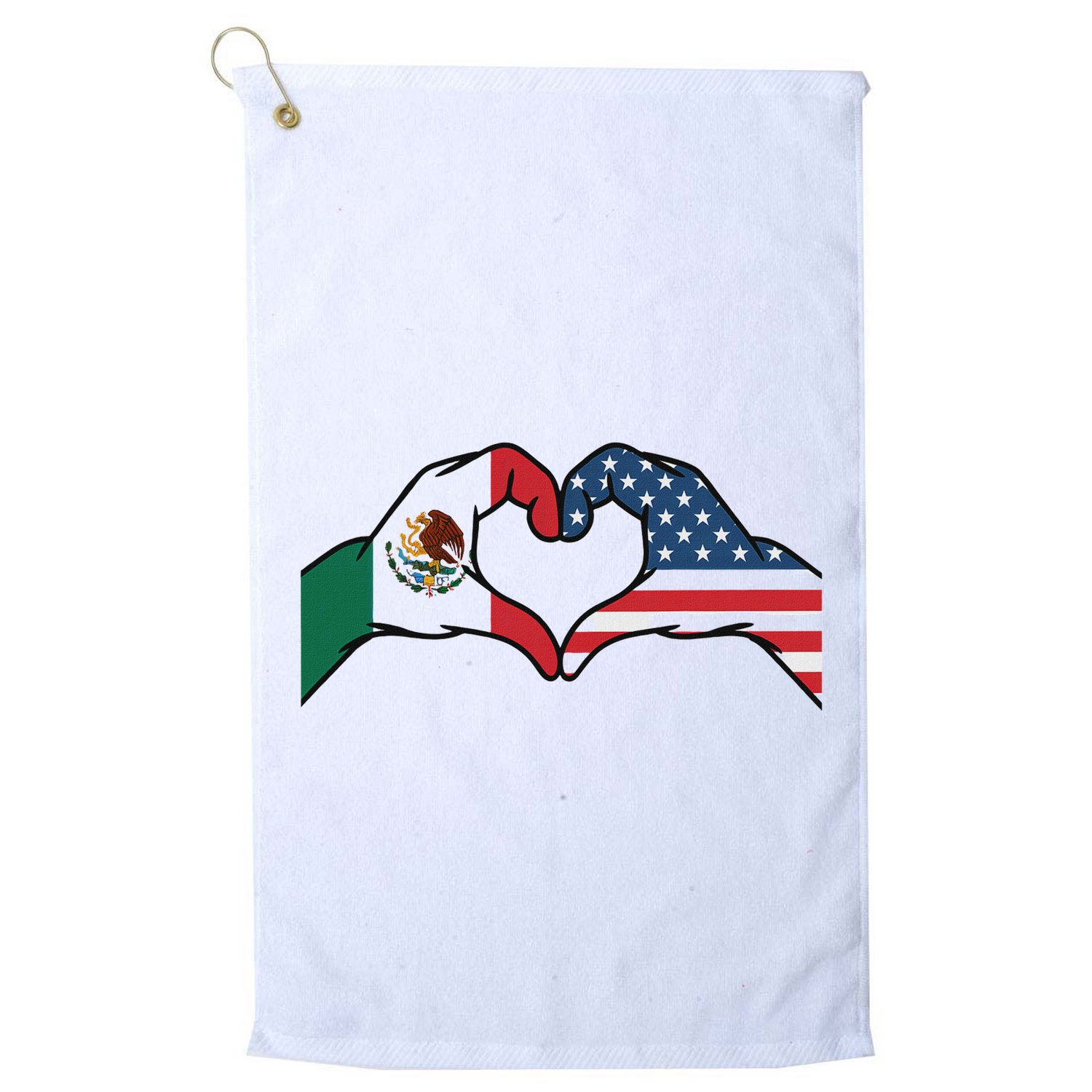 Mexican American Flag Print Heart Hands Love Mexico Usa Golf Towel