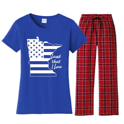 Minnesota American Flag Land That I Love Gift Women's Flannel Pajama Set