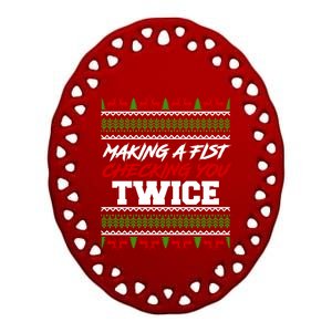 Making A Fist Checking You Twice Christmas Merch Gift Ceramic Oval Ornament