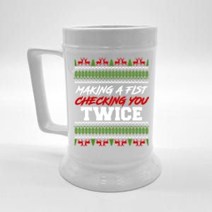 Making A Fist Checking You Twice Christmas Merch Gift Beer Stein