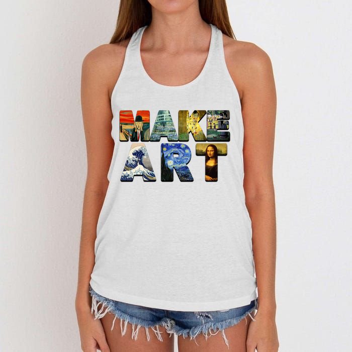 MAKE ART Funny Artist Artistic Humor Famous Paintings Women's Knotted Racerback Tank