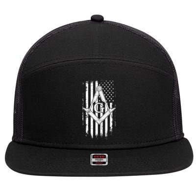 Masonic American Flag Square And Compass Freemason 7 Panel Mesh Trucker Snapback Hat