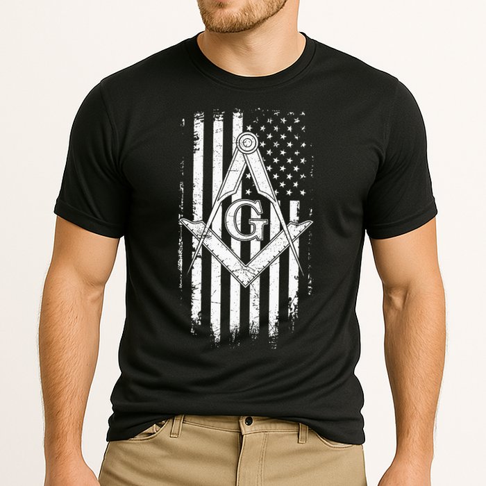 Masonic American Flag Square And Compass Freemason Cooling Performance Crew T-Shirt