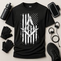 Masonic American Flag Square And Compass Freemason Cooling Performance Crew T-Shirt
