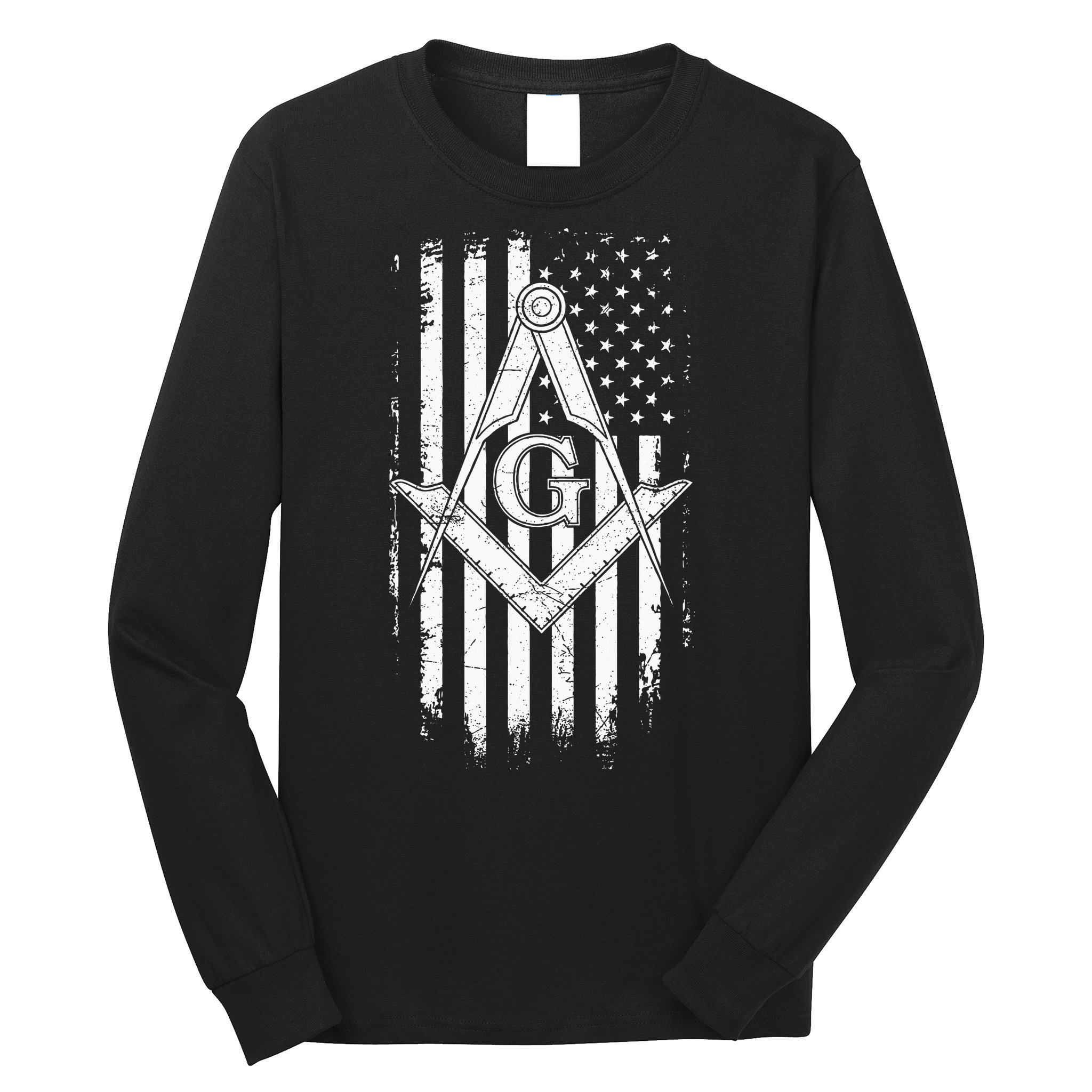 Masonic American Flag Square And Compass Freemason Long Sleeve Shirt