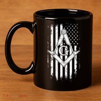 Masonic American Flag Square And Compass Freemason 11oz C Handle Ceramic Mug