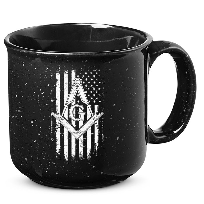 Masonic American Flag Square And Compass Freemason 15oz Campfire Ceramic Mug