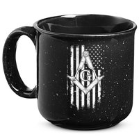 Masonic American Flag Square And Compass Freemason 15oz Campfire Ceramic Mug