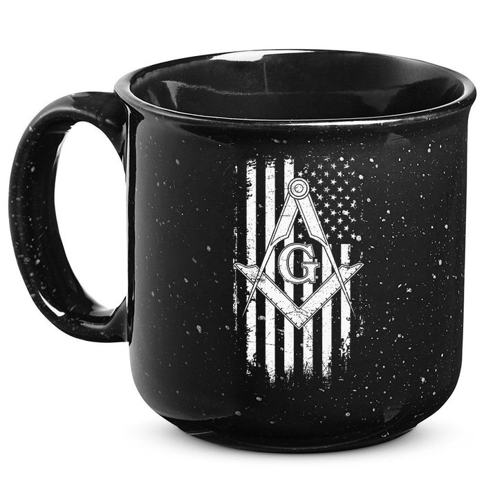 Masonic American Flag Square And Compass Freemason 15oz Campfire Ceramic Mug