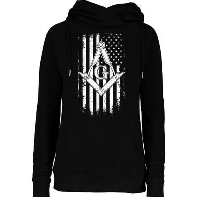 Masonic American Flag Square And Compass Freemason Womens Funnel Neck Pullover Hood