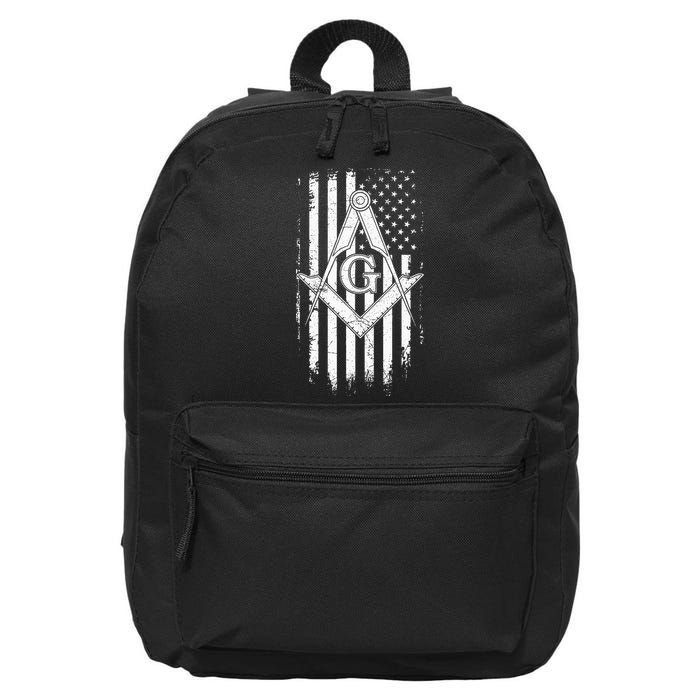 Masonic American Flag Square And Compass Freemason 16 in Basic Backpack