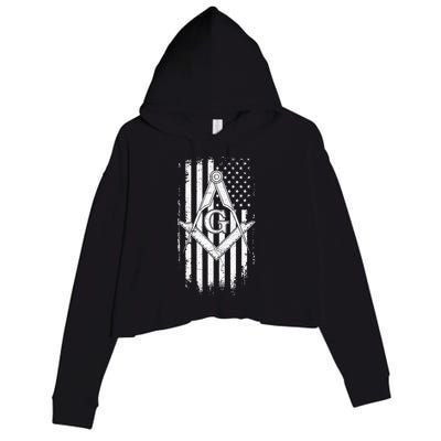 Masonic American Flag Square And Compass Freemason Crop Fleece Hoodie