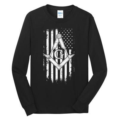 Masonic American Flag Square And Compass Freemason Tall Long Sleeve T-Shirt