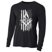 Masonic American Flag Square And Compass Freemason Cooling Performance Long Sleeve Crew