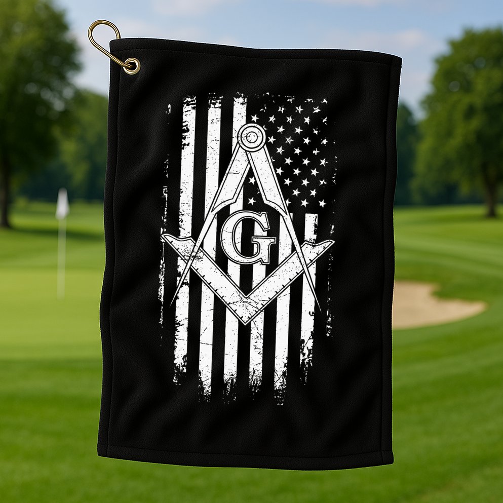 Masonic American Flag Square And Compass Freemason Golf Towel