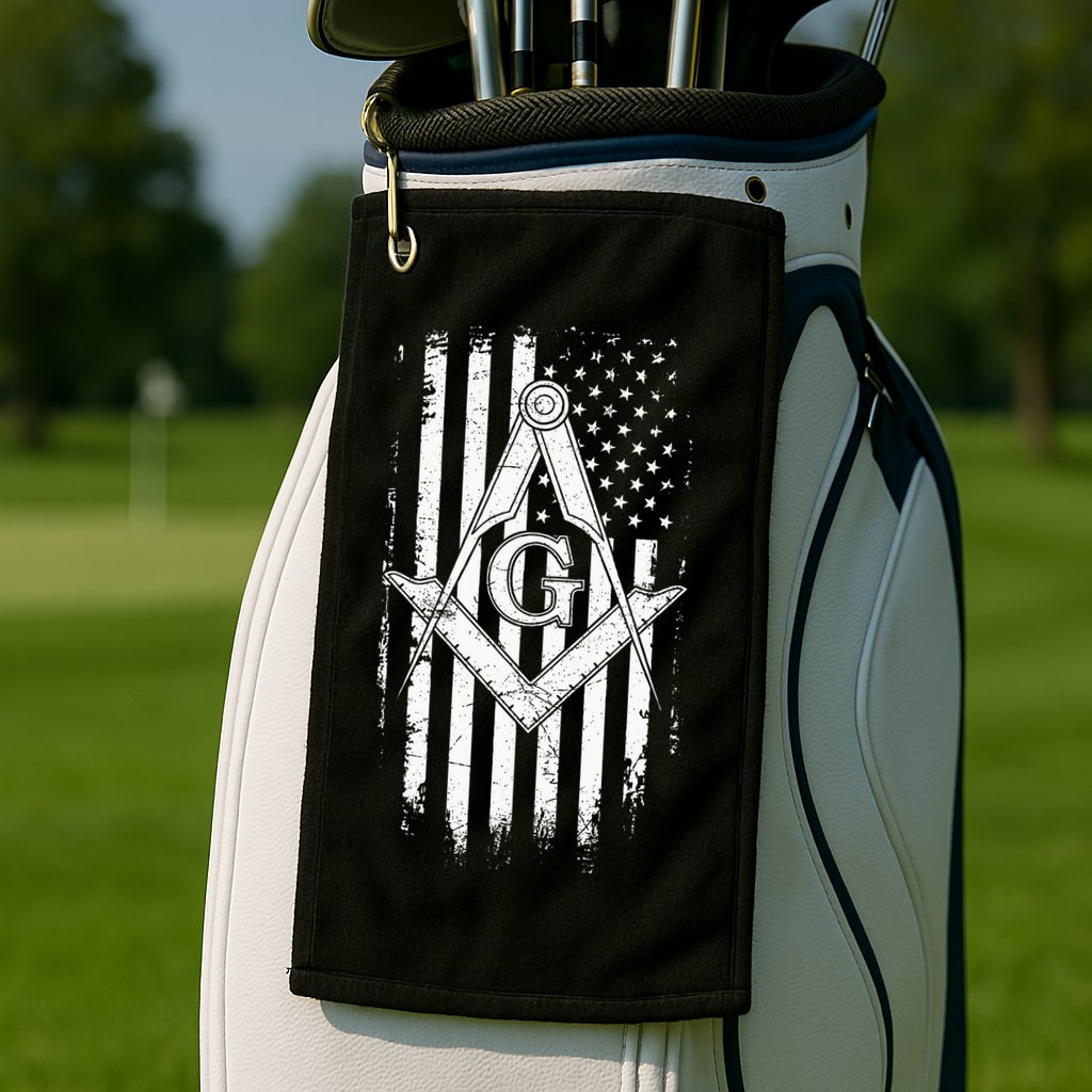 Masonic American Flag Square And Compass Freemason Golf Towel