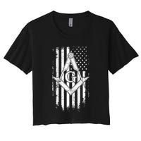 Masonic American Flag Square And Compass Freemason Women's Crop Top Tee