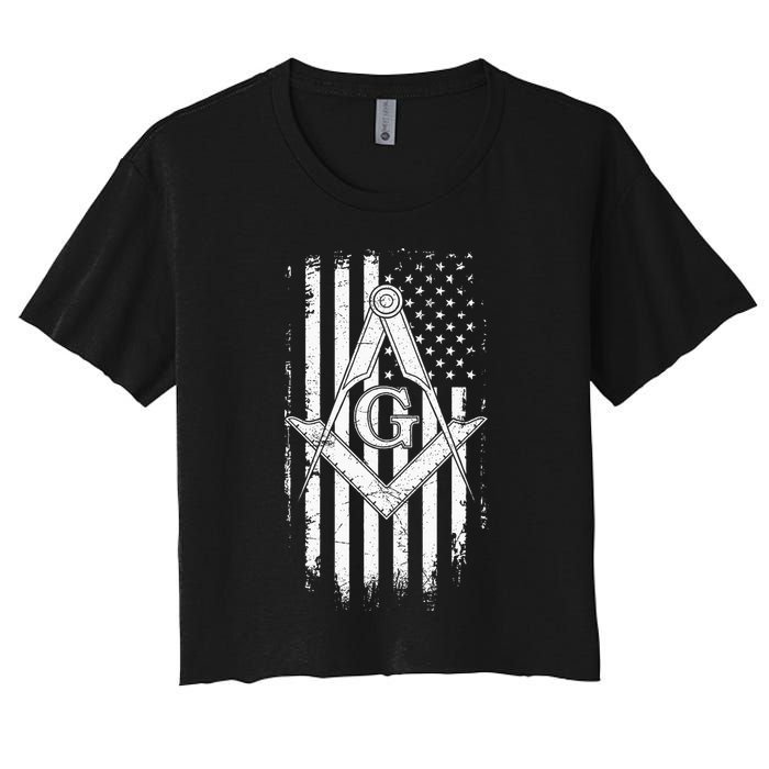 Masonic American Flag Square And Compass Freemason Women's Crop Top Tee