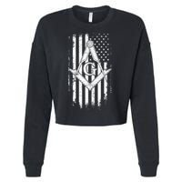 Masonic American Flag Square And Compass Freemason Cropped Pullover Crew