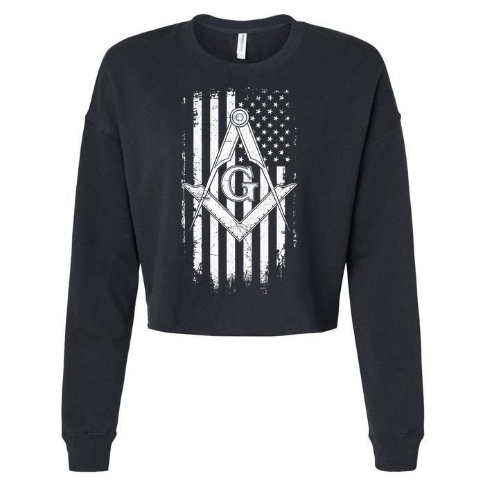 Masonic American Flag Square And Compass Freemason Cropped Pullover Crew