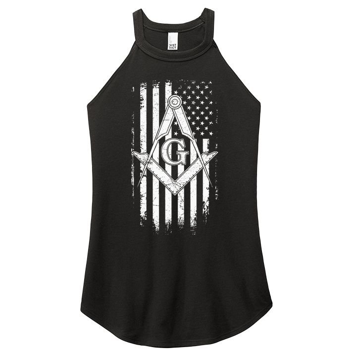 Masonic American Flag Square And Compass Freemason Women's Perfect Tri Rocker Tank