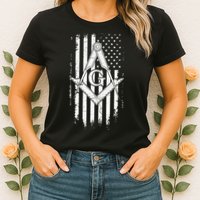 Masonic American Flag Square And Compass Freemason Womens T-Shirt