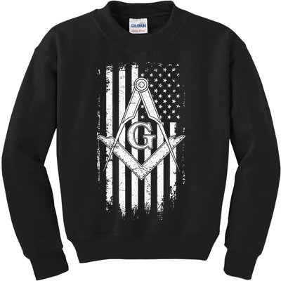 Masonic American Flag Square And Compass Freemason Kids Sweatshirt