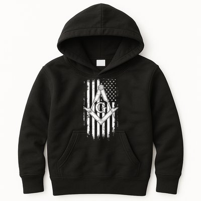 Masonic American Flag Square And Compass Freemason Kids Hoodie