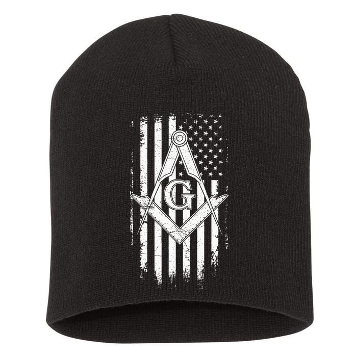 Masonic American Flag Square And Compass Freemason Short Acrylic Beanie