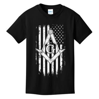 Masonic American Flag Square And Compass Freemason Kids T-Shirt
