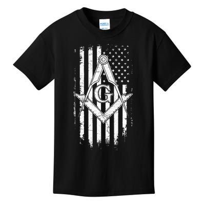 Masonic American Flag Square And Compass Freemason Kids T-Shirt