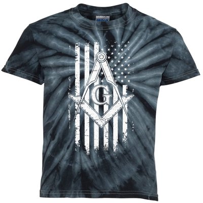 Masonic American Flag Square And Compass Freemason Kids Tie-Dye T-Shirt