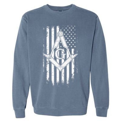Masonic American Flag Square And Compass Freemason Garment-Dyed Sweatshirt