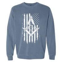 Masonic American Flag Square And Compass Freemason Garment-Dyed Sweatshirt