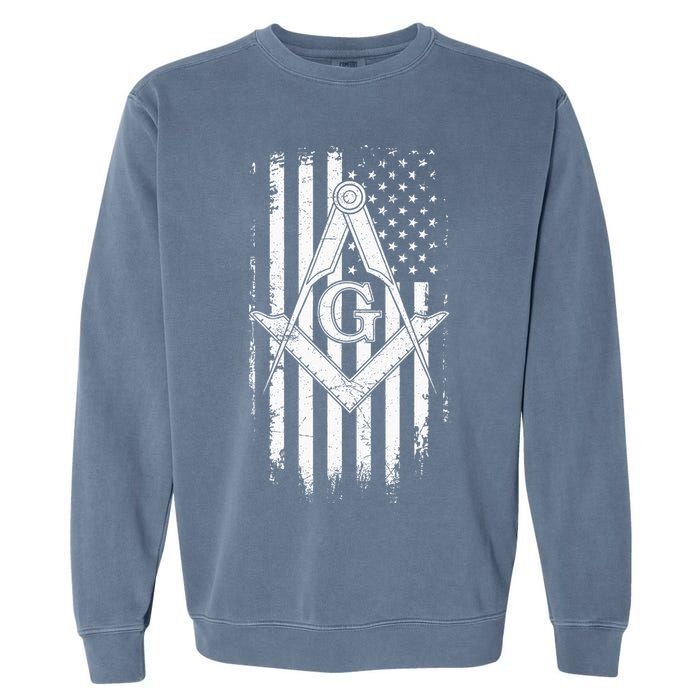 Masonic American Flag Square And Compass Freemason Garment-Dyed Sweatshirt