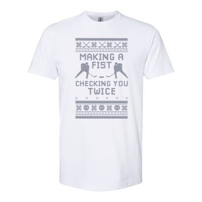 Making A Fist Checking You Twice Funny Christmas Hockey Pun Gift Softstyle CVC T-Shirt