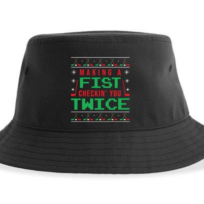 Making A Fist Checking You Twice Funny Christmas Meaningful Gift Sustainable Bucket Hat