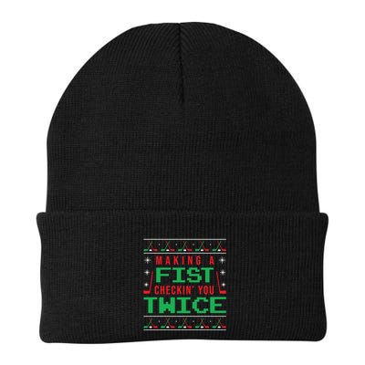 Making A Fist Checking You Twice Funny Christmas Meaningful Gift Beanie