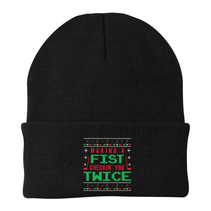 Making A Fist Checking You Twice Funny Christmas Meaningful Gift Beanie