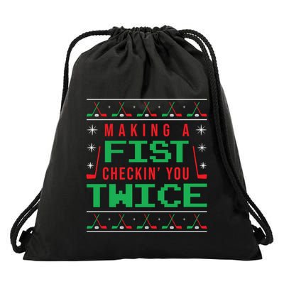 Making A Fist Checking You Twice Funny Christmas Meaningful Gift Drawstring Bag