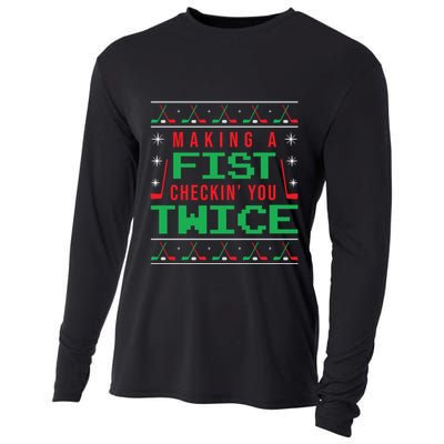 Making A Fist Checking You Twice Funny Christmas Meaningful Gift Cooling Performance Long Sleeve Crew
