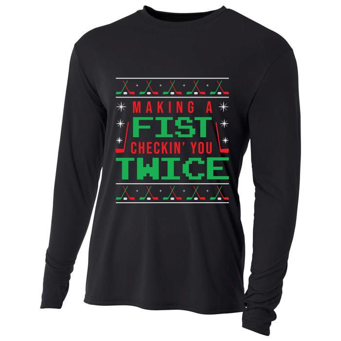 Making A Fist Checking You Twice Funny Christmas Meaningful Gift Cooling Performance Long Sleeve Crew