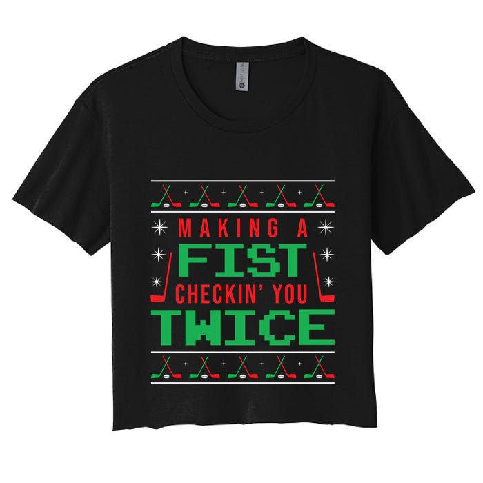 Making A Fist Checking You Twice Funny Christmas Meaningful Gift Crop Top