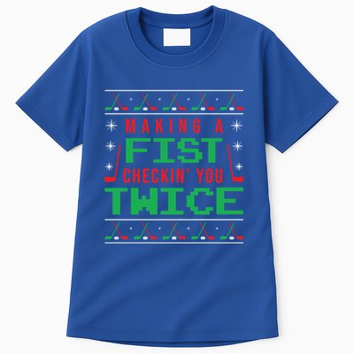 Making A Fist Checking You Twice Funny Christmas Meaningful Gift Tall T-Shirt