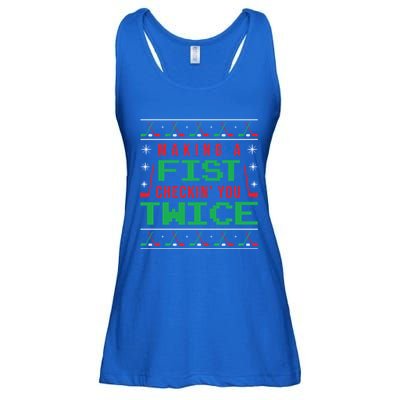 Making A Fist Checking You Twice Funny Christmas Meaningful Gift Ladies Essential Flowy Tank